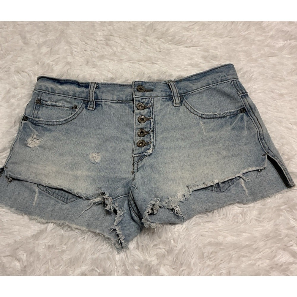 Free People Denim Shorts Button Fly Cut Off Distressed Size W 26‎